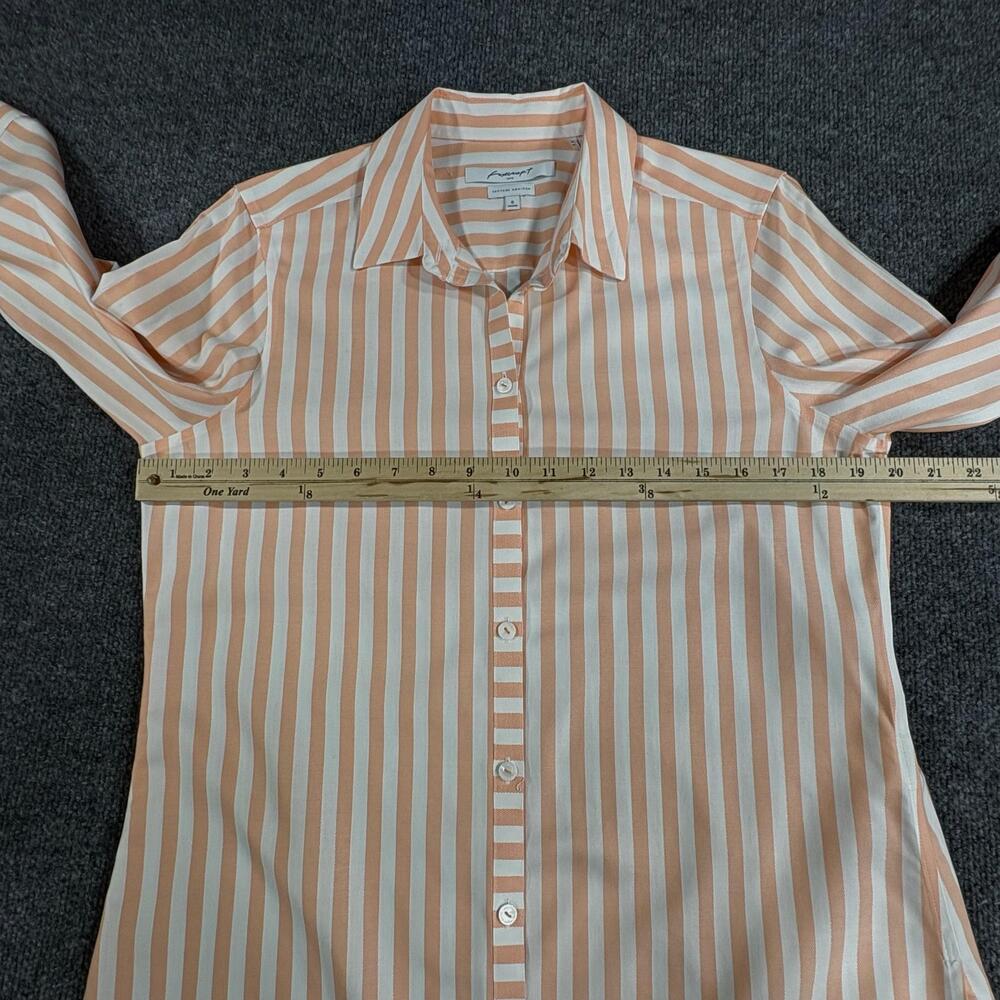 Foxcroft Button Up Shirt Womens 8 Orange Stripe Heritage Non Iron 3/4 Sleeve Top - Picture 11 of 16